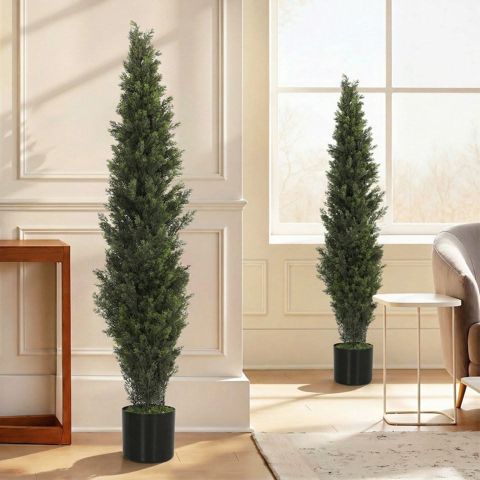 image 1 of HOMCOM Set of 2 Decorative Artificial Plants Cypress in Weighted Pot, 150cm