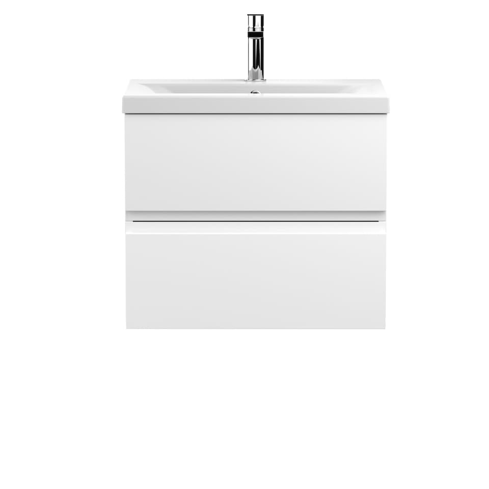 image 1 of Balterley Mavesyn Contemporary 2 Drawer Wall Hung Vanity Unit with Mid-Edge Basin, Satin White, 600mm