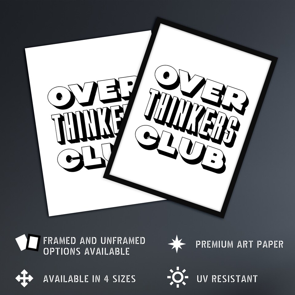 image 1 of Overthinkers Club Black And White Simple Modern Wall Art Print 12x16 In