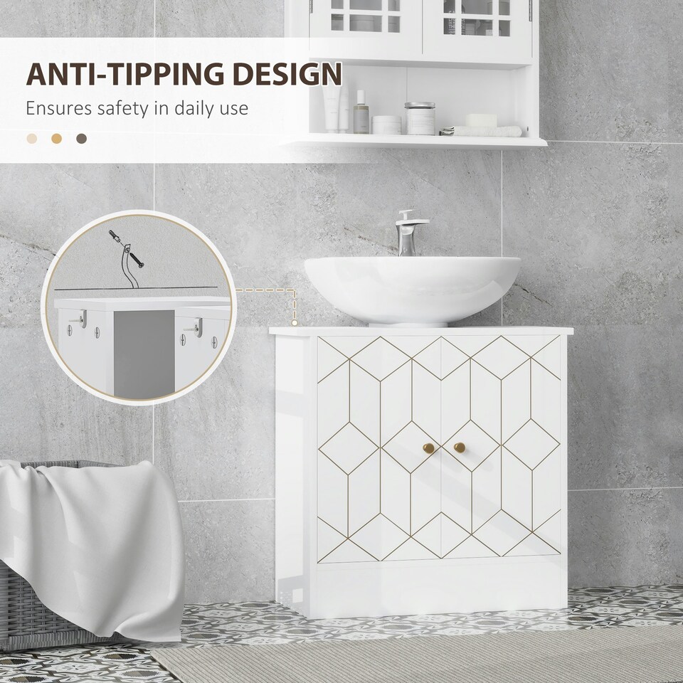 image 1 of HOMCOM Bathroom Under Sink Cabinet for Basin with or without Pedestal White | White