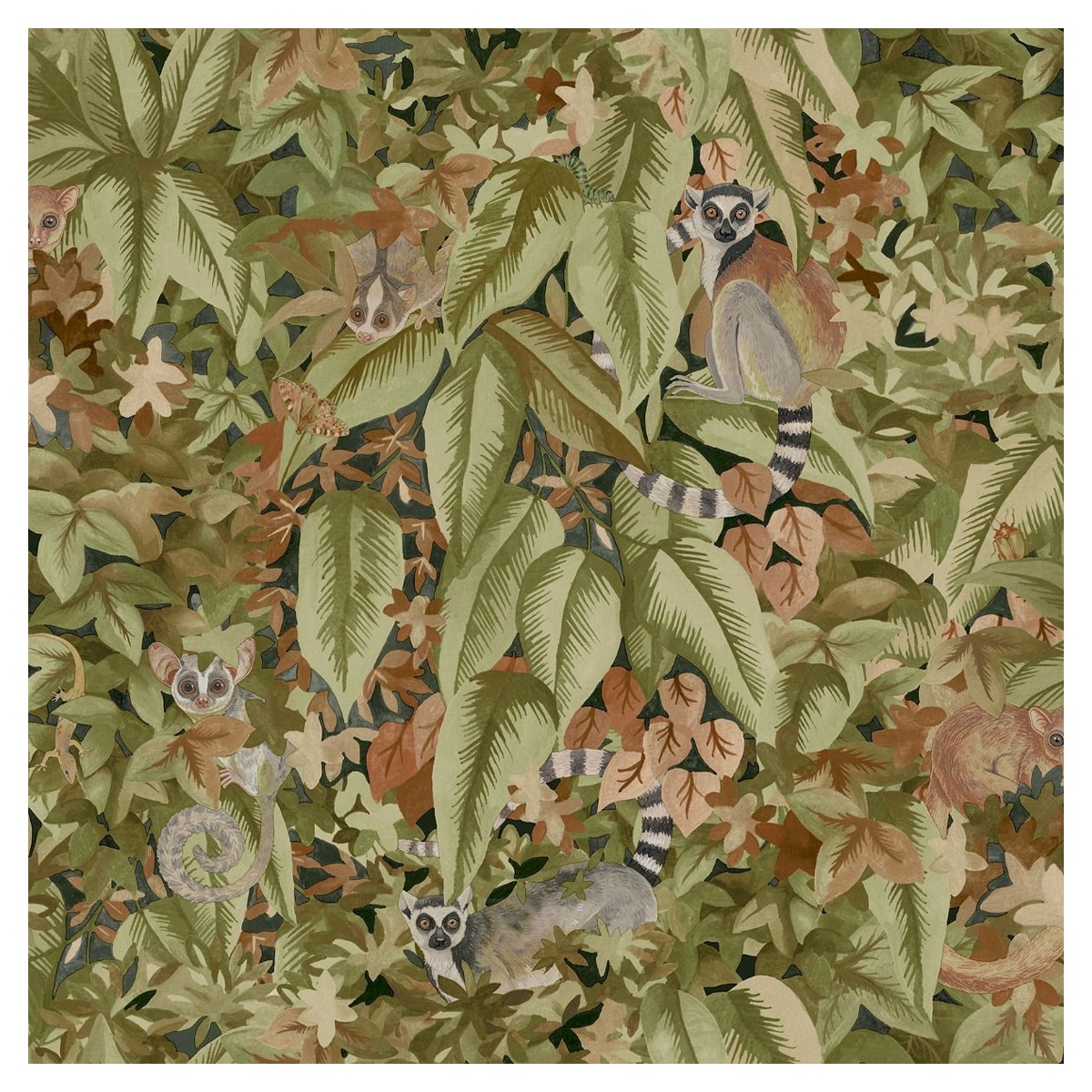 Holden Decor Lemur Textured Wallpaper Brown Rust/Green 1