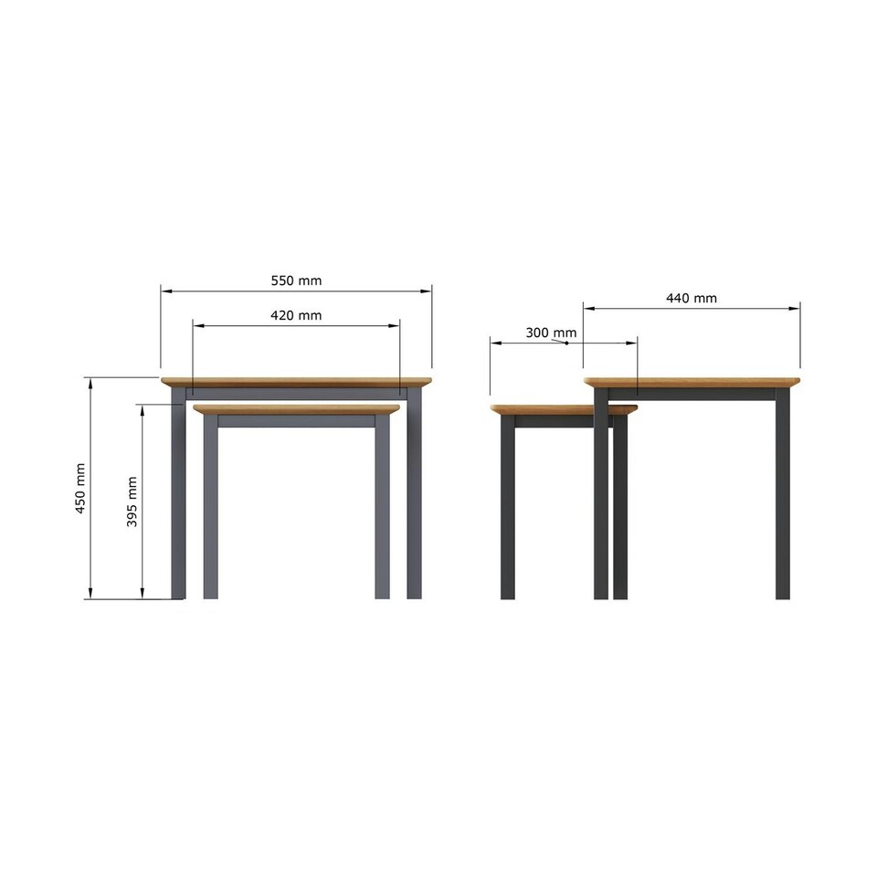 image 1 of Taberno Oak Nest Of 2 Tables Graphite Blue Blue
