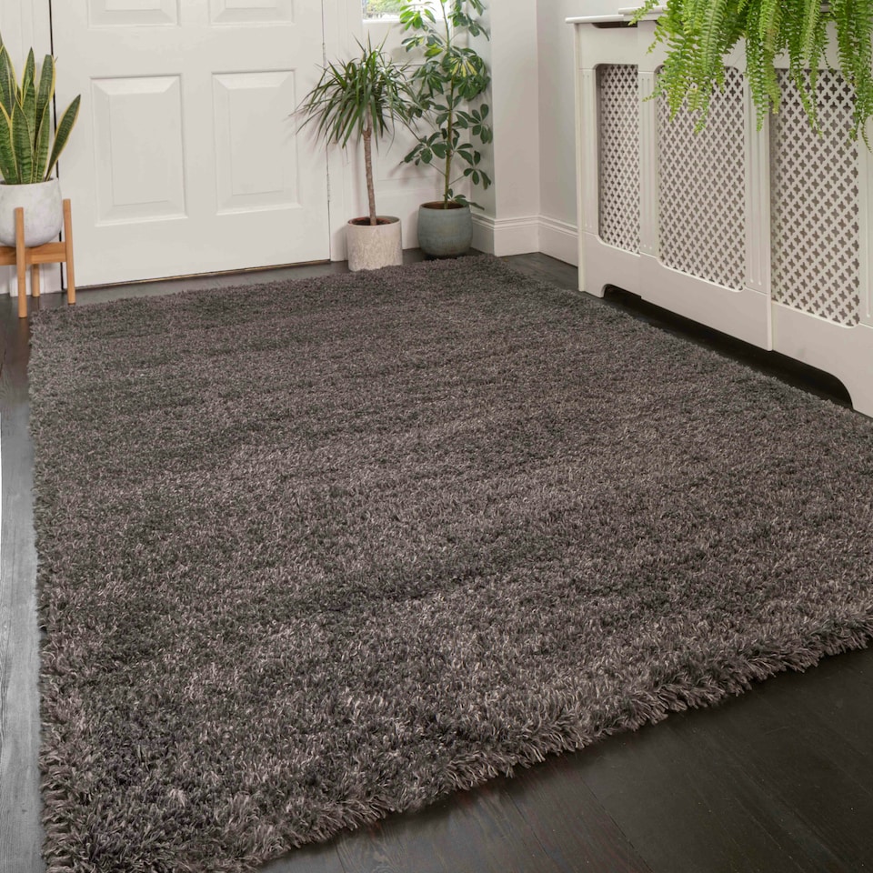 image 1 of KUKOON Slate Grey Deep Pile Shaggy Living Room Area Rug 60cm x 110cm