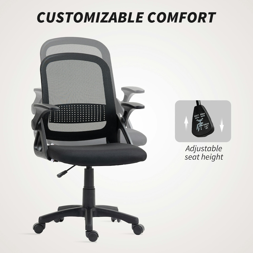 image 1 of HOMCOM Ergonomic Swivel Computer Chair with Flip-up Armrests, Black Black