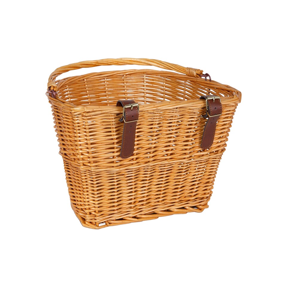 image 1 of Wickerfield Natural Wicker Bicycle Handlebar Basket with Faux Leather Straps, Front Bike Shopping Basket (Honey/Brown)