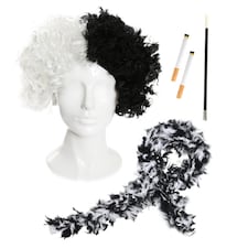Evil Dog Lady Accessory Set - Wig, Boa & Fake Cigarettes Black | One Size