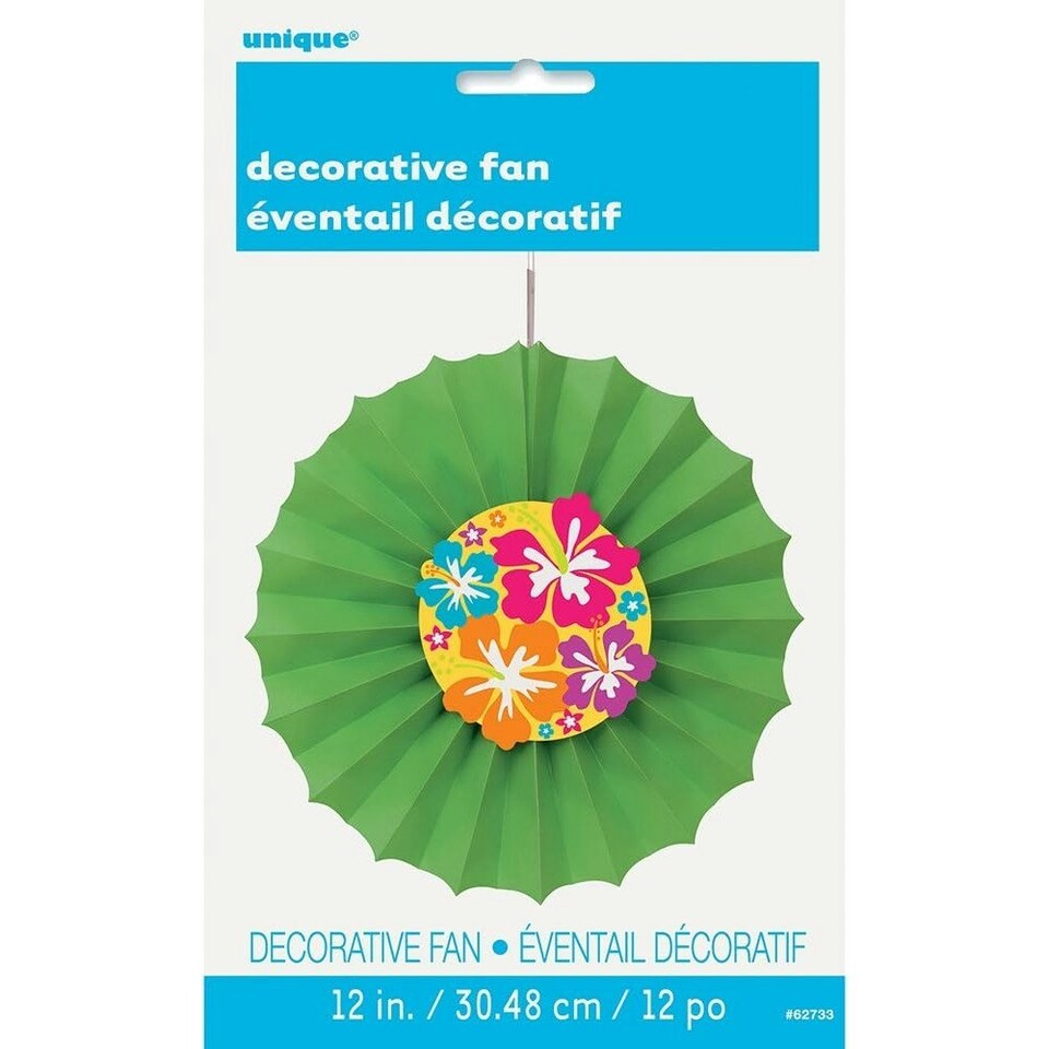 Unique Party Paper Hibiscus Luau/Beach Party Fan Decoration - Lime Green/Yellow - One Size