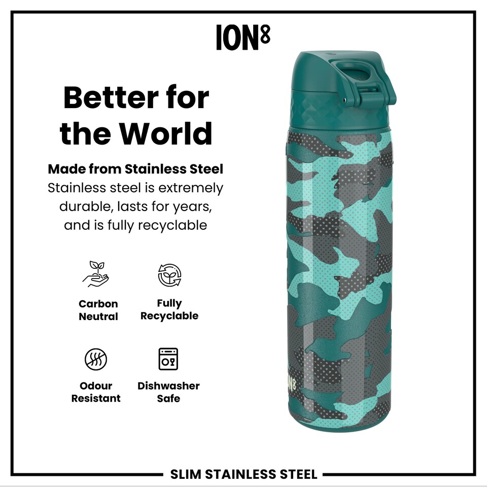 image 1 of Leak Proof Slim Water Bottle, Stainless Steel, 600ml (20oz)