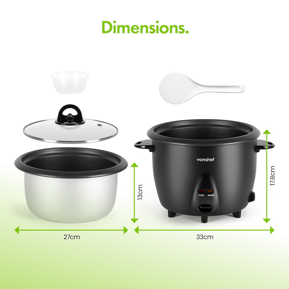 image 1 of Vonshef Rice Cooker Electric 1.8L with Keep Warm Function