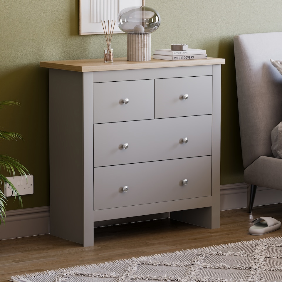 image 1 of Vida Designs Arlington 4 Drawer Chest of Drawers Shaker Bedroom Storage, Grey & Oak