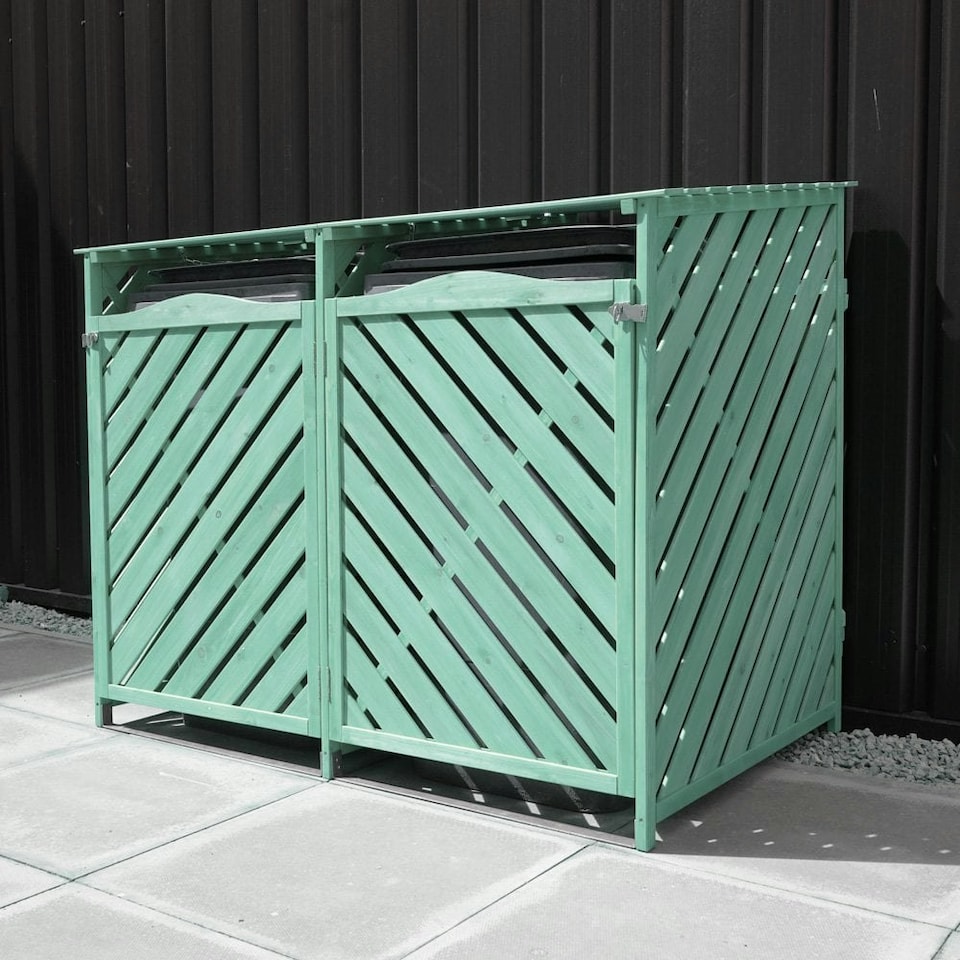image 1 of Wooden Double Wheelie Bin Storage - Green