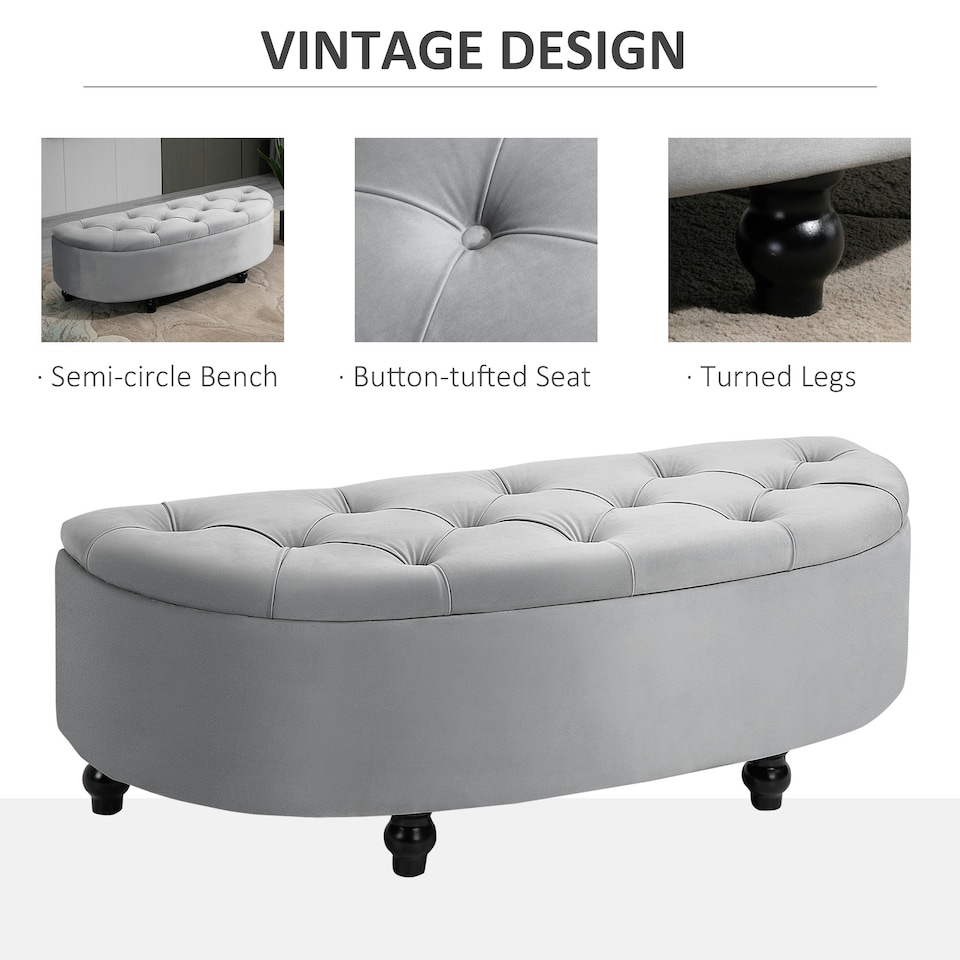 image 1 of HOMCOM Semi-Circle Storage Ottoman Bench Tufted Upholstered Accent Footrest