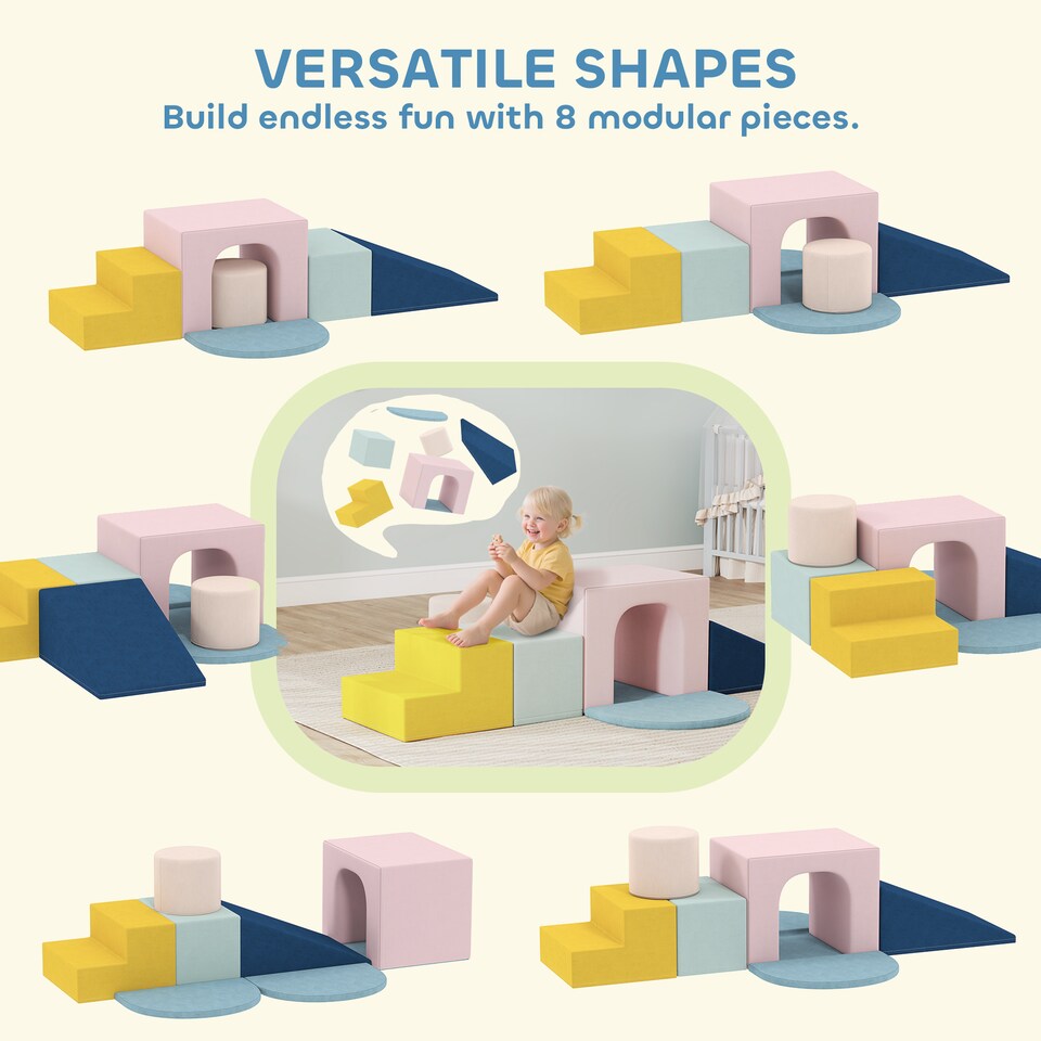 image 1 of AIYAPLAY Foam Blocks for Kids, 8 Piece Indoor Building Blocks for Climbing