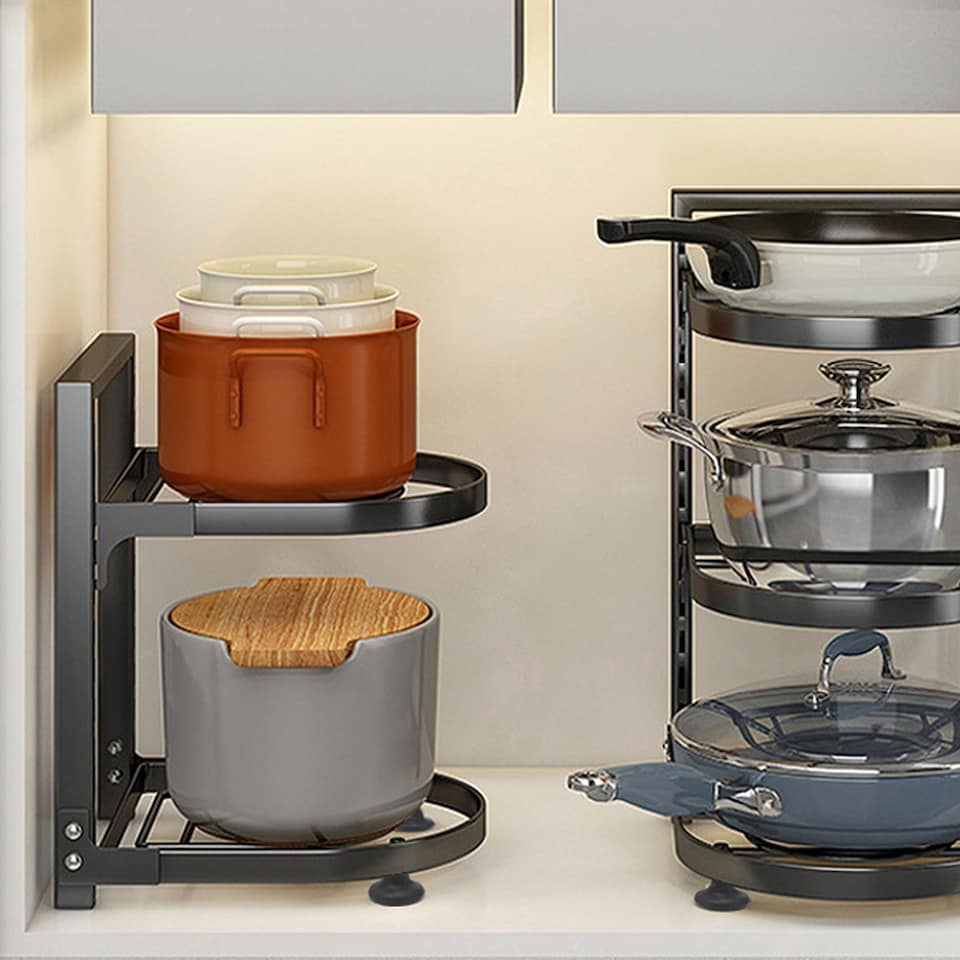 image 1 of Living and Home 3-Tier Adjustable Kitchen Organiser Rack for Pot Pan | Black | 3 Tier
