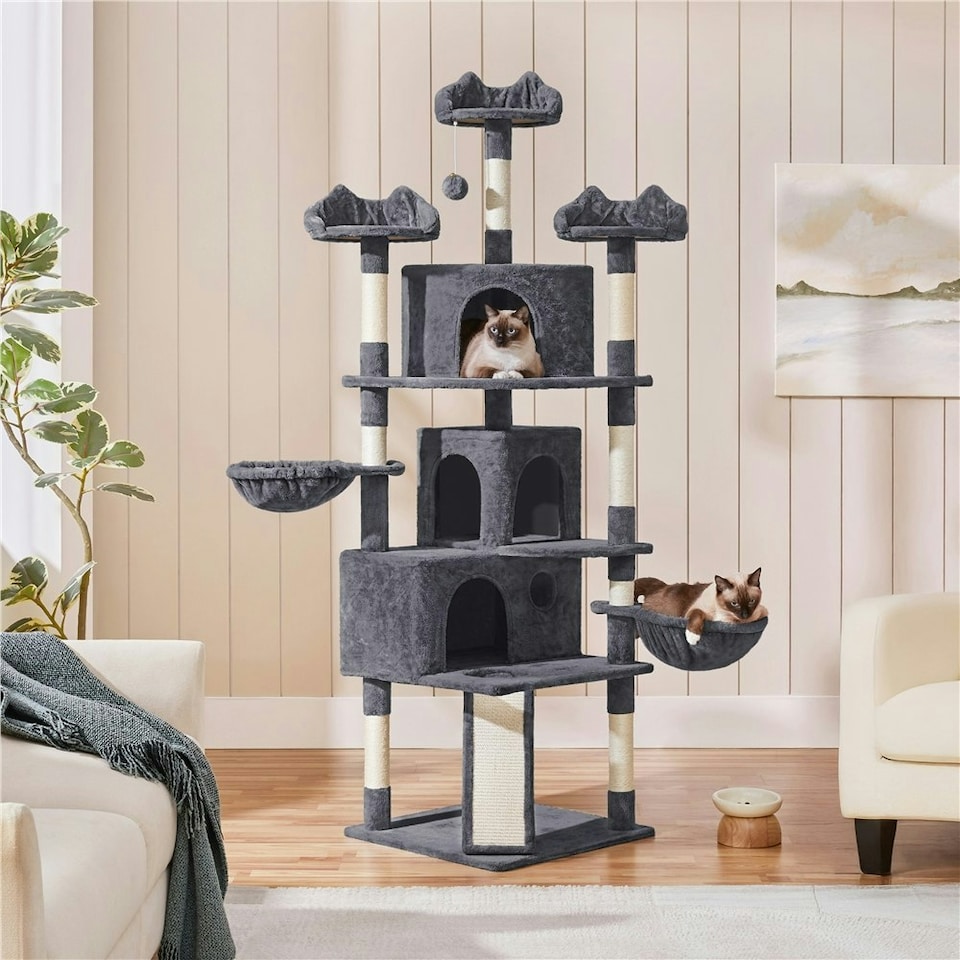 image 1 of Yaheetech Large Cat Tree with 3 Condos Dark Grey