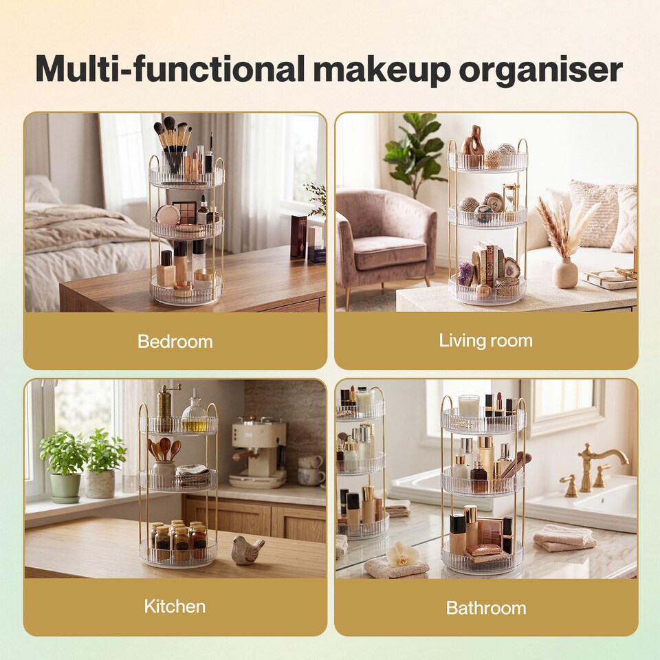 image 1 of ilus Makeup Organiser 360 Rotating Spinning 3 Tiers Cosmetic Organizer | White | White
