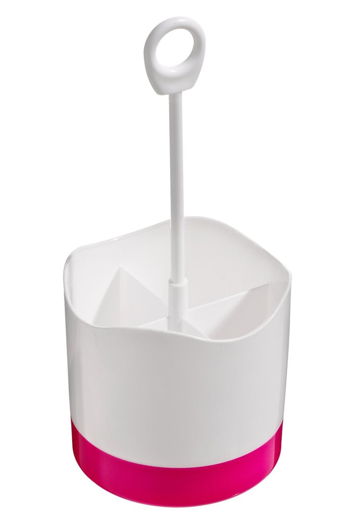 Orsina Hot Pink & White Plastic Cutlery Caddy, White Cutlery Caddy with 4 Compartment, Drainer with Hanging Loop