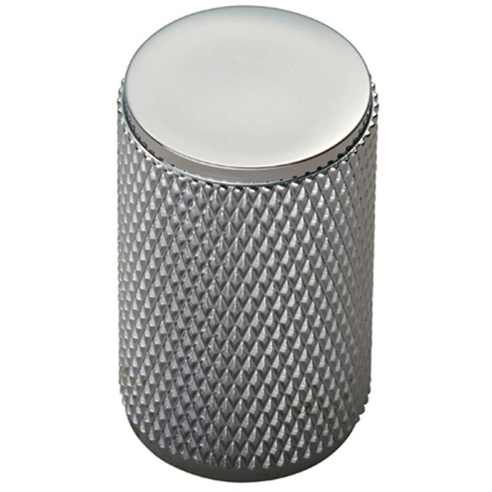 Loops Knurled Cylindrical Cupboard Door Knob 18mm Dia Chrome Cabinet Handle