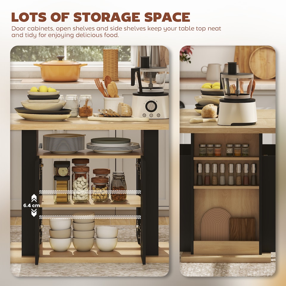 image 1 of HOMCOM Kitchen Island with Storage Cabinet and Spice Rack, Black & Natural