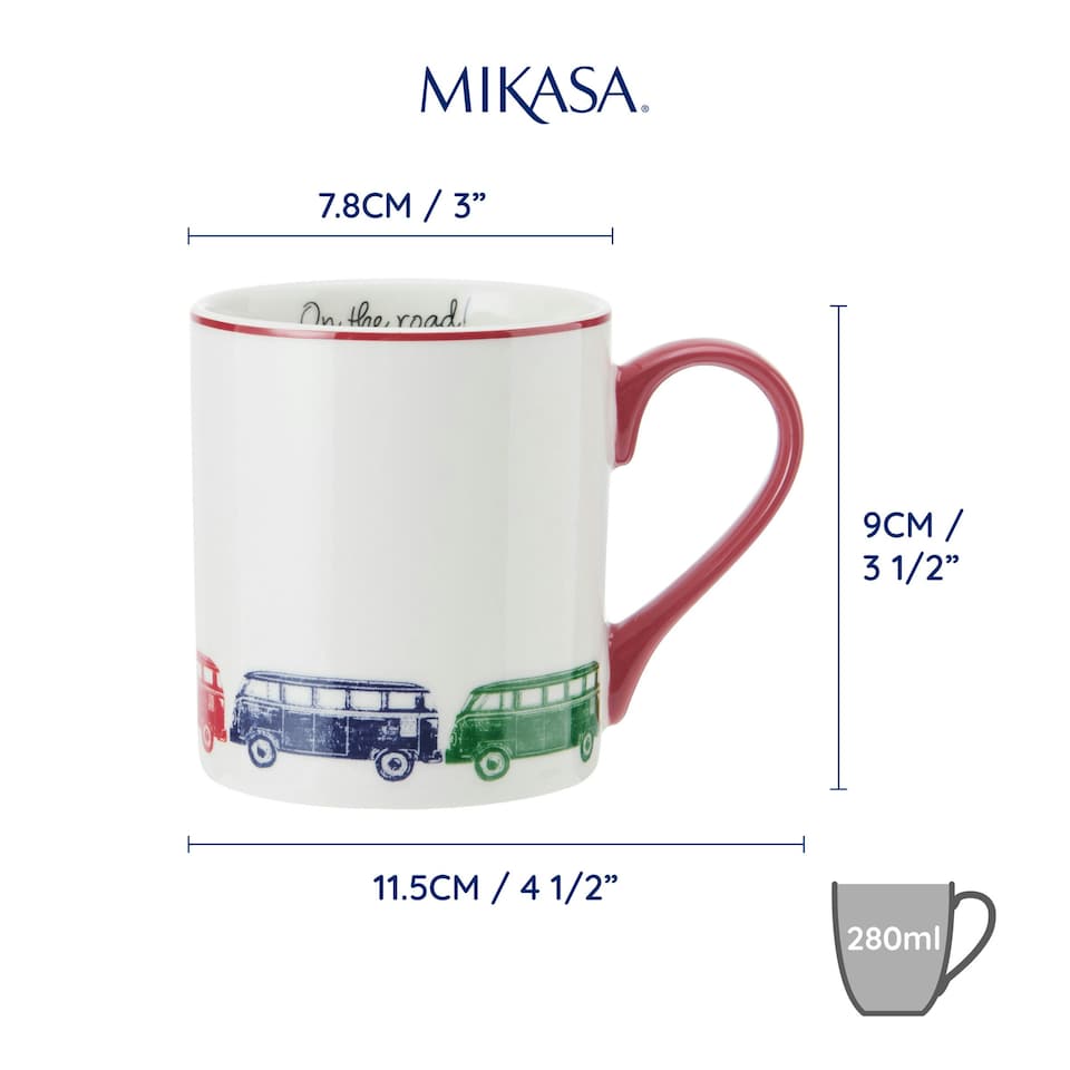 image 1 of Mikasa Camper Van Straight-Sided Porcelain Mug, 280ml | White