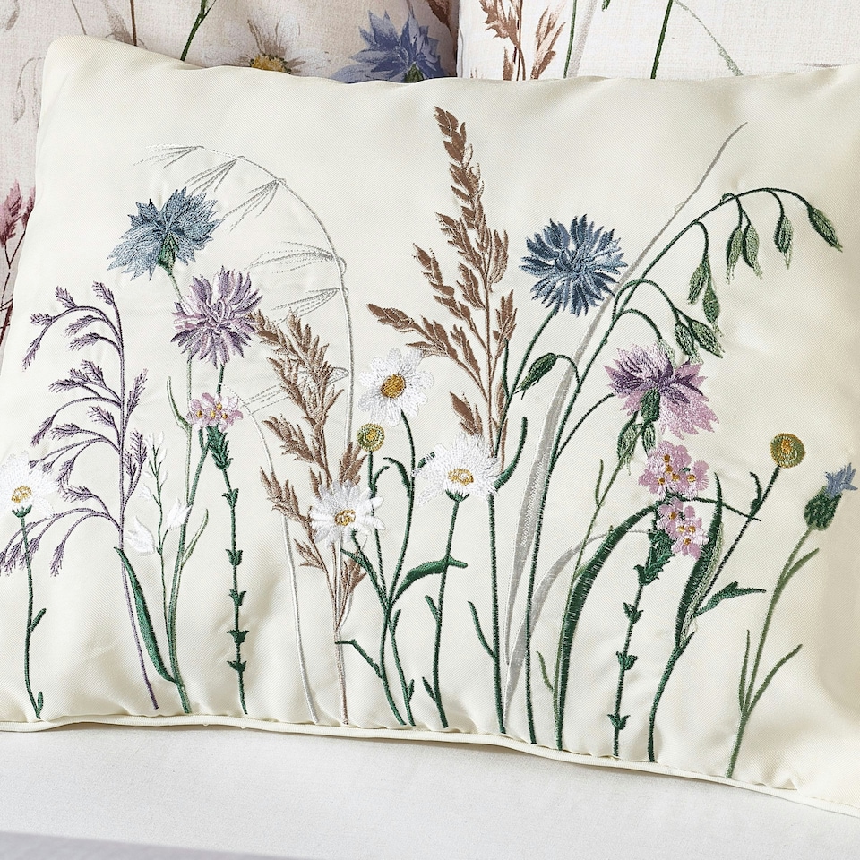 image 1 of Catherine Lansfield Grasmere Floral Embroidered 30x40cm Cushion Lilac Purple | Lilac