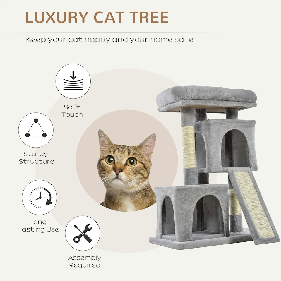 image 1 of PawHut Cat Tree 83cm Indoor Cat Scratching Post Kitten Tower, Dark Grey
