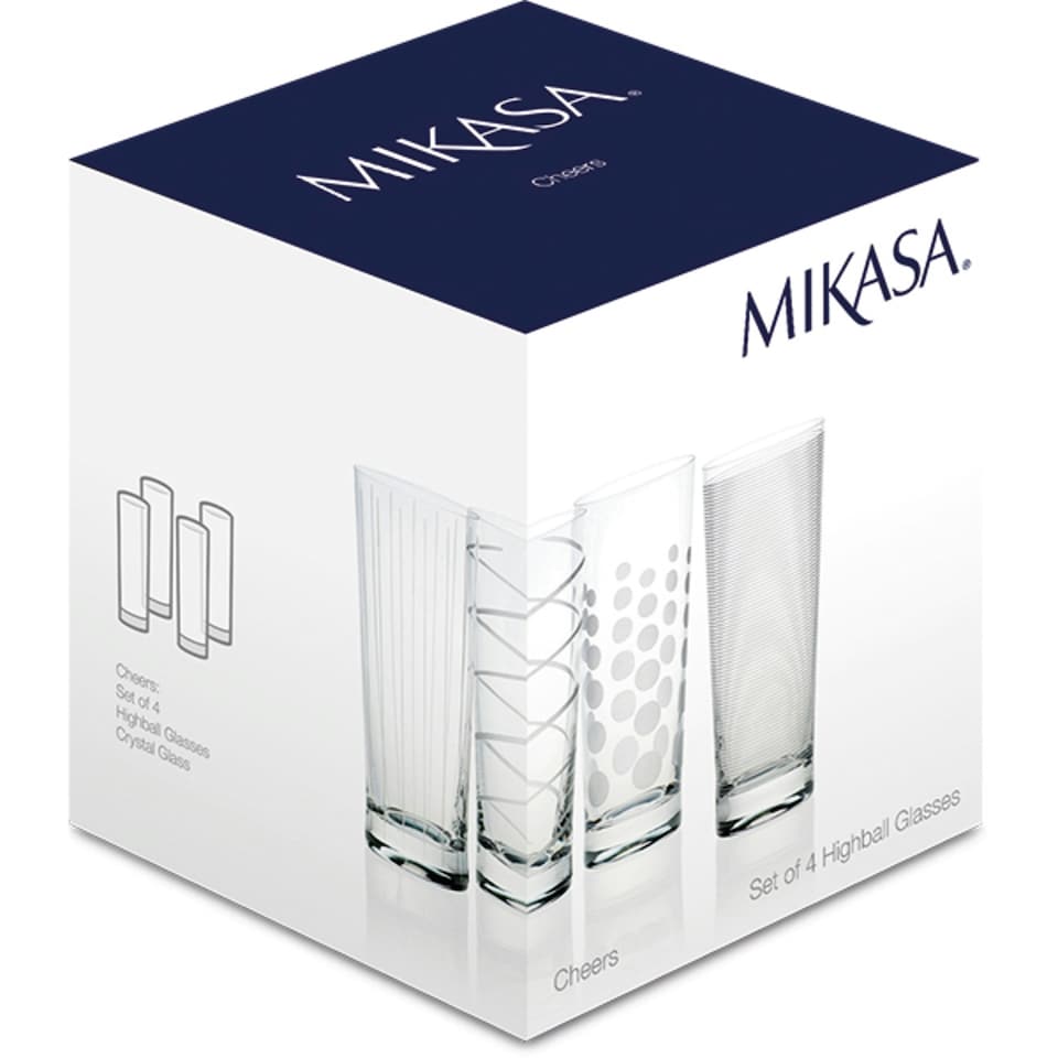 image 1 of Mikasa Highball Glass Set Clear Etched Crystal 550ml Set of 4