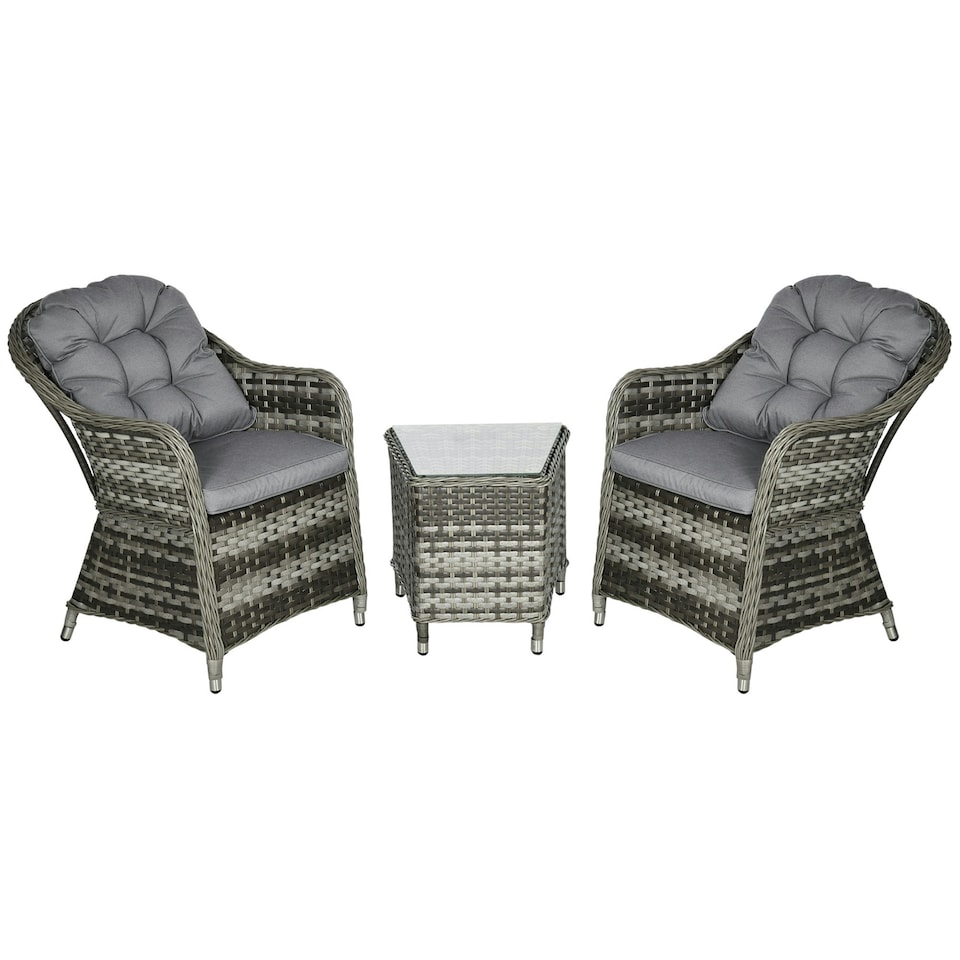 image 1 of Outsunny 3 PCS Aluminium Rattan Bistro Set with Soft Cushions