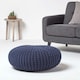 image 2 of Homescapes Navy Blue Large Round Cotton Knitted Pouffe Footstool