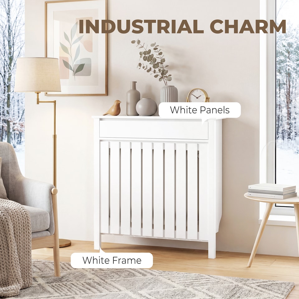 image 1 of HOMCOM Radiator Cover with Drawer and Vertical Slats White
