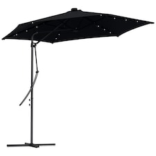 Outsunny 3m Cantilever Parasol with Solar LED and Easy Lever, Garden Parasol Umbrella with Cross Base and Waterproof Cover, Outdoor Sun Shades, Black