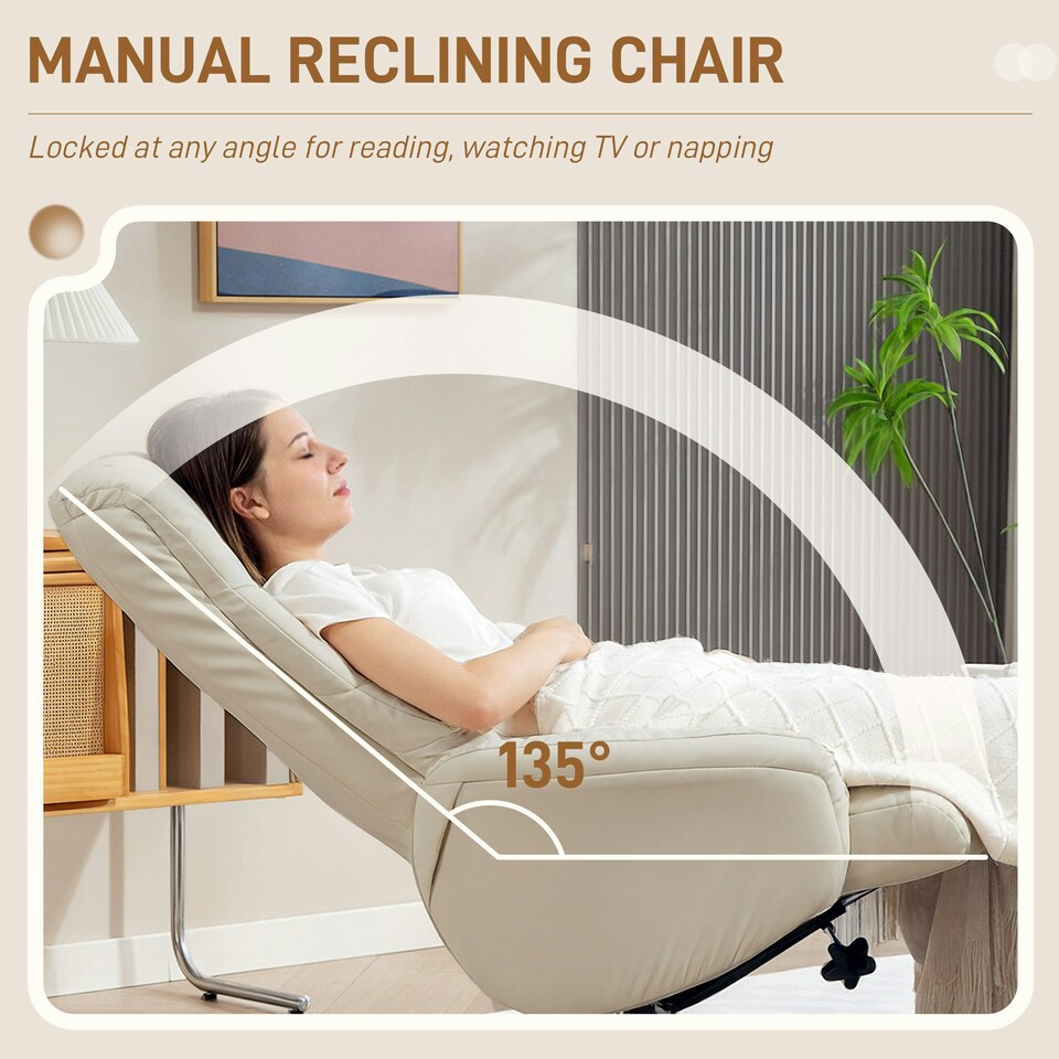 image 1 of HOMCOM Recliner Armchair with Wood Base, Upholstered Reclining Chair, Cream Cream