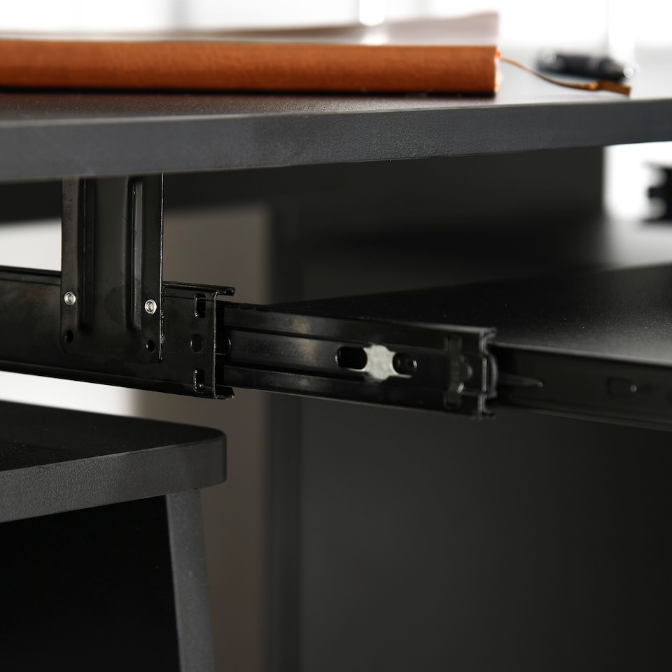 image 1 of HOMCOM Computer Desk Office PC Table Workstation with Keyboard Tray, CPU Shelf, Drawers, Sliding Scanner Shelf, Black