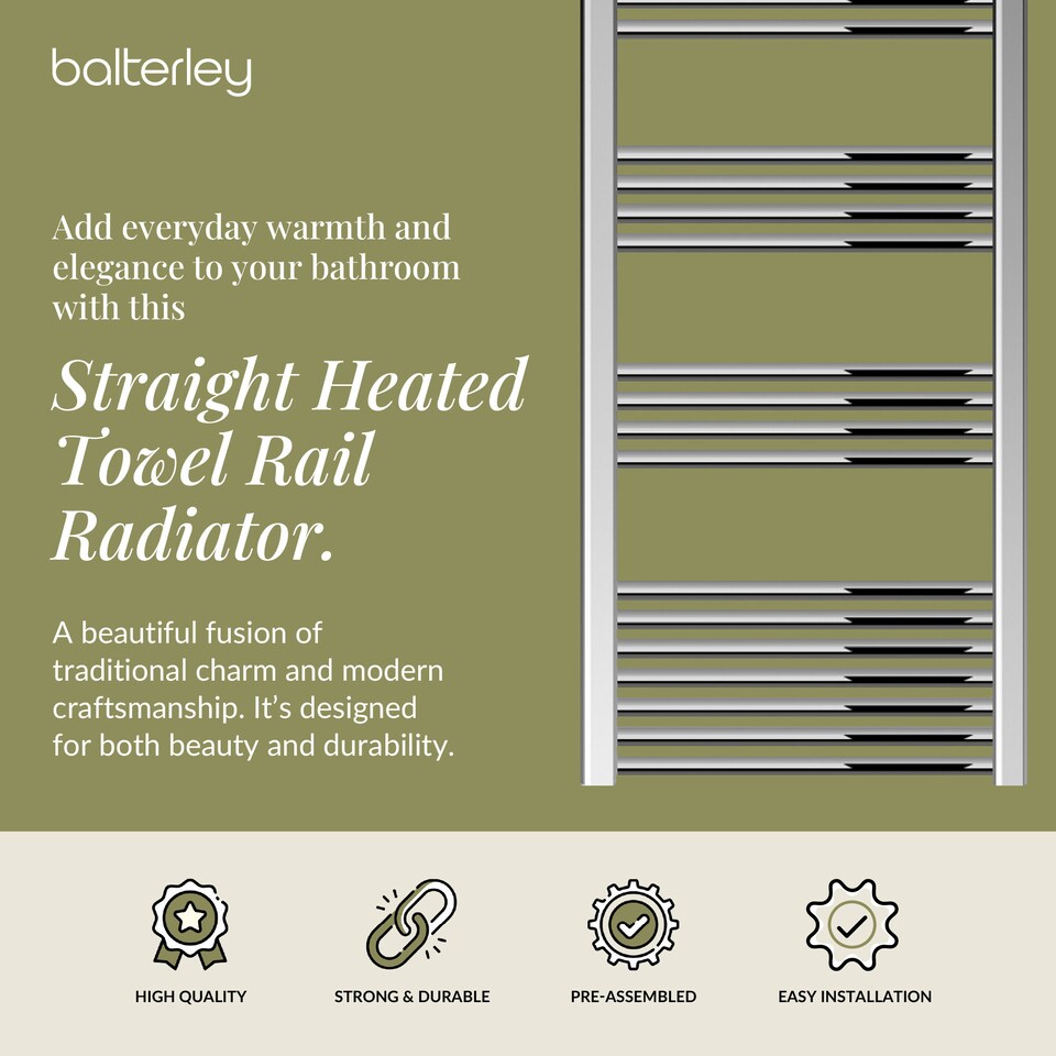 image 1 of Straight Heated Towel Rail Radiator, 481W, 600 x 1400mm, Chrome | Silver | Chrome