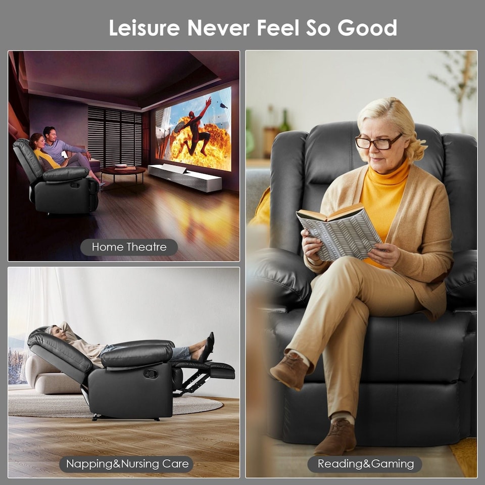image 1 of Rattantree PU Leather Recliner Chair Manual Reclining Armchair