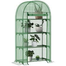 Outsunny 80 x 49 x 160cm Mini Greenhouse Portable Green House with Shelf Green | Green