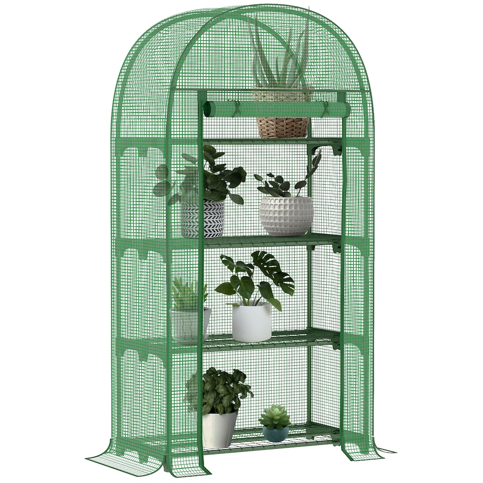 image 1 of Outsunny 80 x 49 x 160cm Mini Greenhouse Portable Green House with Shelf Green | Green