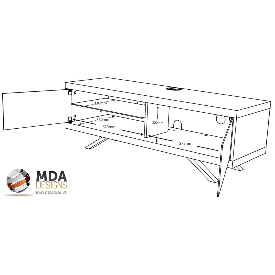 image 1 of MDA Designs TUCANA 1200 HYBRID Black Oak TV Cabinet BeamThru Remote-Friendly Doors for up to 60" Flat Screen TVs Media Centre Brown