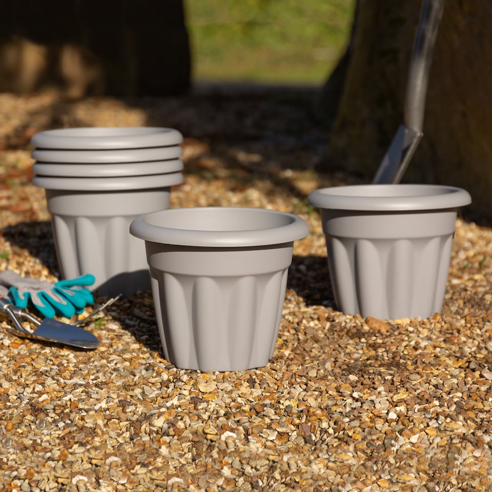 image 1 of Wham Vista 6 x 25cm Round Plastic Garden Planters | Grey | Upcycle Grey