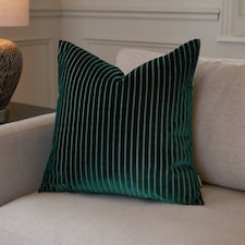 Paoletti Savoy Stripe Velvet Cushion | Green | Emerald