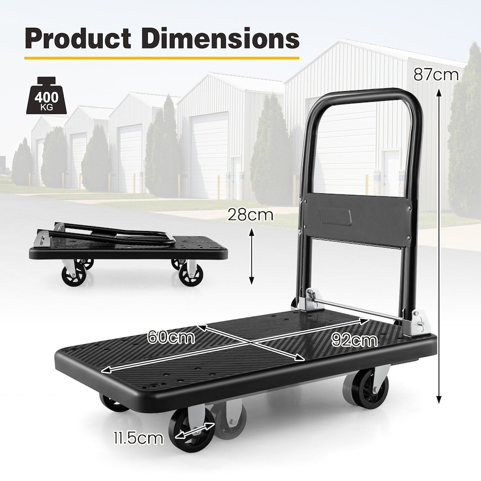 image 1 of Folding Push Cart Dolly Rolling Flatbed Luggage Cart W/ 360° Swivel Wheels 400kg