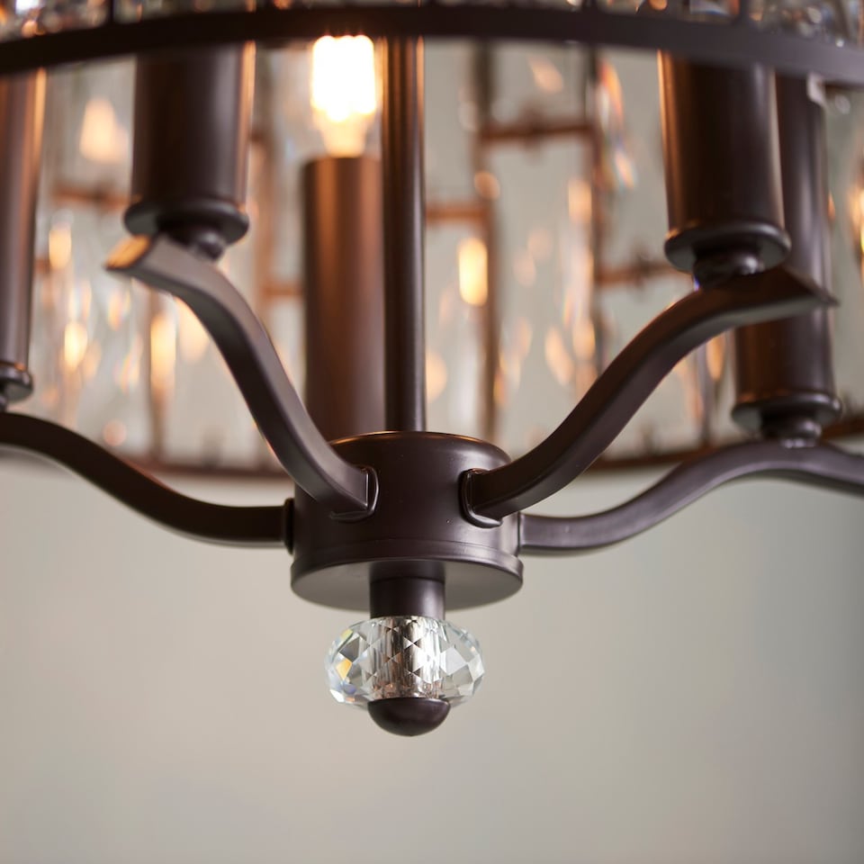 image 1 of Belle 5 Light Ceiling Pendant Dark Bronze, Clear Crystal, E14
