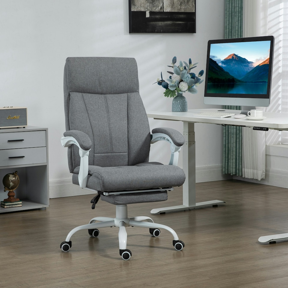 image 1 of Vinsetto Fabric Office Chair for Home with Arm, Foot Rest, Wheels, Grey