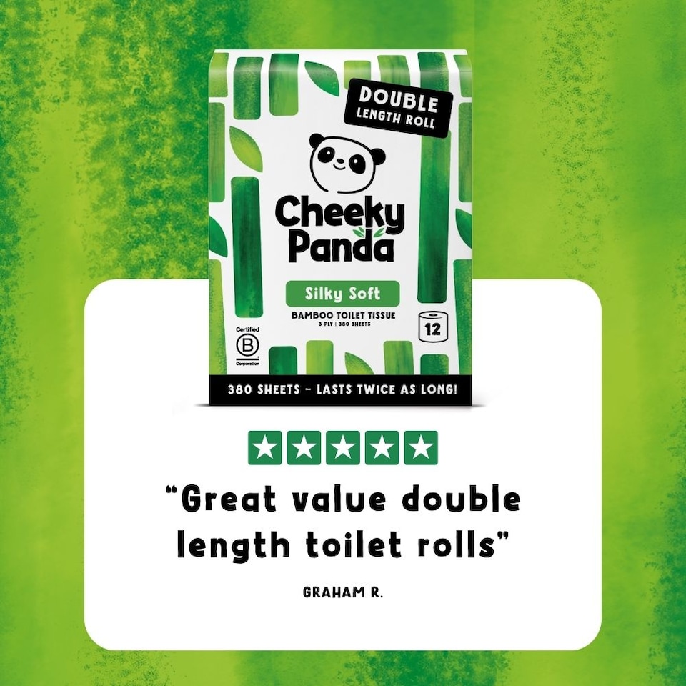 image 1 of Cheeky Panda Double-Length Silky Soft  Bamboo Toilet Paper 12 rolls 380 3 ply sheets | White | Size: 12 Rolls | 12