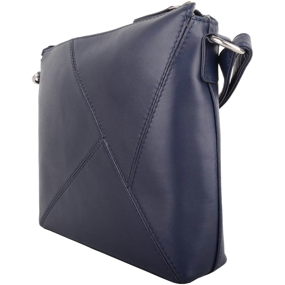 image 1 of Genuine Soft Leather Crossbody Shoulder Triangle Panel Handbag Blue | Navy