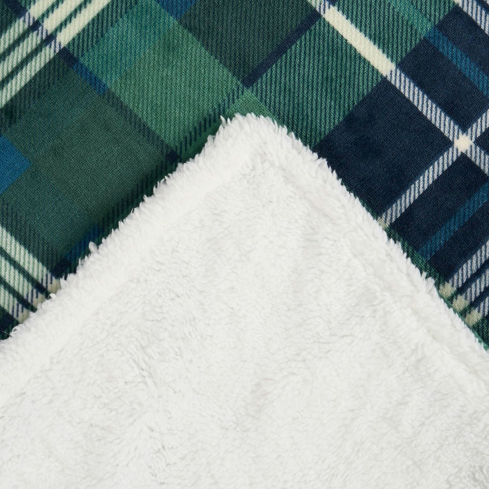 image 1 of OHS Hudson Flannel Fleece Check Printed Throw Blanket, 130x160cm - Green