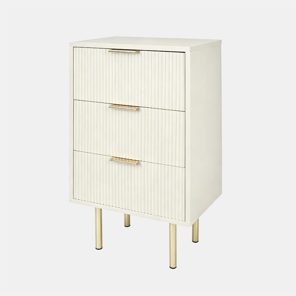 image 1 of OHS Ribbed 3-Drawer Bedside Cabinet Engineered Wood Nightstand Office