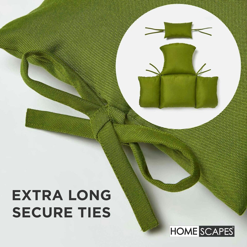 image 1 of Homescapes Luxury Waterproof Egg Chair Cushion With Headrest - Green