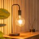 image 2 of ValueLights Bronx Pair of Industrial Style Black Metal Curved Stem Bedside Table Lamps Light - Bulbs Included