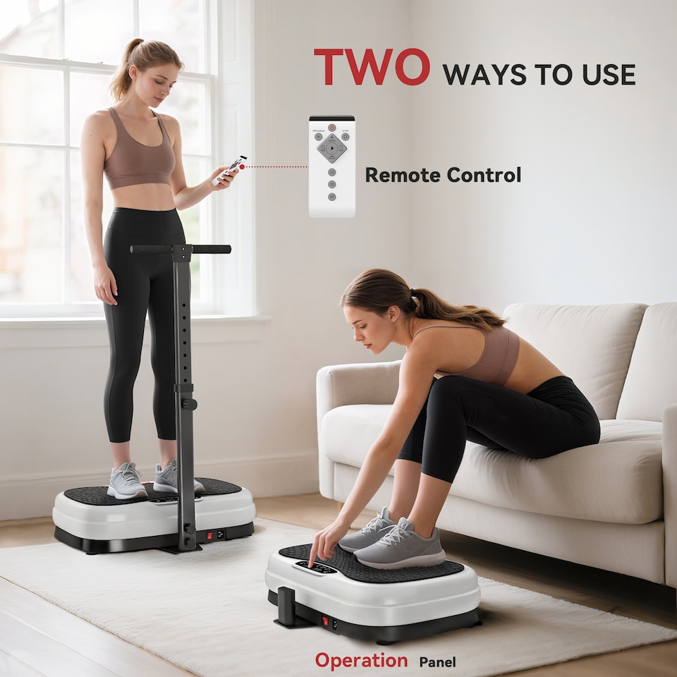 image 1 of SPORTNOW Vibration Plate Exercise Machine, Quiet Vibrating Plate for Weight Loss and Lymphatic Drainage with Adjustable & Removable Handle, Remote Control, Auto or Manual Speeds